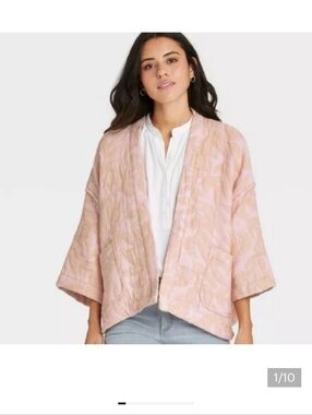 Light Pink Quilted Open-Front Women's Kimono Jacket